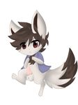  balls blush canine chest_fur clothed clothing cute earthb-kun fennec feral fluffy fox fur hair looking_at_viewer male mammal penis red_eyes solo white_fur 