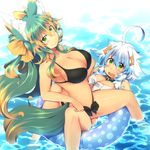  animal_ears bikini brown_hair green_eyes kuromiya kuromiya_raika long_hair multicolored_hair multiple_girls original shiromiya_asuka short_hair smile swimsuit tail two-tone_hair white_hair 