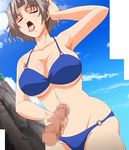  blue_eyes breasts brown_hair censored large_breasts penis tongue_out tsugou_no_yoi_sex_friend? yanagi_ryouko 