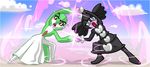  ambiguous_gender blue_eyes duo fusion gardevoir gothitelle nintendo pok&eacute;mon red_eyes teckworks video_games 