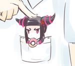  alternate_costume anger_vein bad_id bad_pixiv_id black_hair chibi doughnut drill_hair food han_juri in_pocket minigirl purple_eyes solo_focus stalkeralker street_fighter street_fighter_iv_(series) twin_drills 