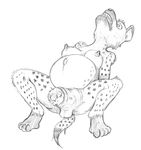  2015 all_fours ambiguous_gender anthro baby balls belly big_belly birth breasts clitoris duo erect_nipples female fur geewillicker hyena labor looking_up mammal monochrome navel nipples nude pussy sharp_teeth simple_background size_difference spots spotted_hyena spread_legs spreading teeth vein white_background young 