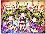  bikini blue_eyes clothing crystal eleoyasha(artist) female hair human lagomorph long_ears mammal rabbit ribbons sibling sisters summer swimsuit triplets 