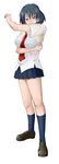  1girl blue_eyes blush chiwa_(1863321) chiwa_(chiwa0617) necktie original school_uniform see-through shirt shoes simple_background skirt smell socks solo stain sweat wet wet_clothes 