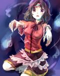  beret black_hair brown_eyes hat highres jiangshi kashiwagi_chisame miyako_yoshika ofuda open_mouth outstretched_arms shirt short_hair skirt solo touhou zombie_pose 