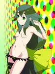  bikini_bottom black_bikini_bottom breasts gatchaman_crowds green_eyes green_hair itou_nobuhiro leg_garter long_hair nipples small_breasts solo swimsuit utsutsu very_long_hair 