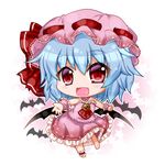  :d adapted_costume ankle_cuffs ascot bare_shoulders bat bat_wings blue_hair blush brooch chibi dress fang hat hat_ribbon jewelry looking_at_viewer mob_cap noai_nioshi open_mouth red_eyes remilia_scarlet ribbon short_hair skirt skirt_set sleeveless sleeveless_dress smile solo touhou wings wrist_cuffs 