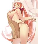  akashi_(kantai_collection) apron blush breasts hair_ribbon kantai_collection large_breasts long_hair looking_at_viewer naked_apron nipples pink_hair ribbon solo takamura_wamu very_long_hair zoom_layer 