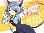  animal_ears blush capelet grey_hair highres jewelry kozakura_(dictionary) mouse_ears mouse_tail nazrin pendant red_eyes short_hair smile solo tail touhou 