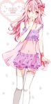  alternate_costume ariilha12 bare_shoulders bloomers blush cherry food fruit guilty_crown hair_ornament highres long_hair looking_at_viewer midriff pink_eyes pink_hair see-through sleeveless smile solo thighhighs twintails underwear yuzuriha_inori 