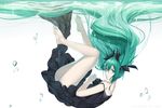  artist_name barefoot black_dress blue_eyes bubble dress green_hair hair_ribbon hatsune_miku hews_hack long_hair looking_at_viewer ribbon shinkai_shoujo_(vocaloid) solo thighs underwater very_long_hair vocaloid 