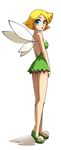  1girl blonde_hair blue_eyes blush clover_(totally_spies) cosplay fairy legs lips long_legs looking_back panties pantyshot pantyshot_(standing) peter_pan_(disney) simple_background solo tinker_bell_(disney) tinkerbell_(cosplay) totally_spies underwear 