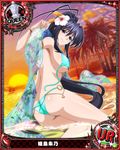  artist_request ass black_hair bracelet card_(medium) character_name chess_piece flower hair_flower hair_ornament hair_ribbon hibiscus high_school_dxd himejima_akeno jewelry long_hair long_ponytail midriff o-ring o-ring_bottom official_art ponytail purple_eyes queen_(chess) ribbon solo swimsuit trading_card very_long_hair 