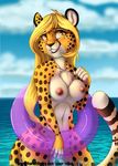  2015 amber_eyes anthro breasts cheetah cute feline female grin mammal mihari nipples nude rika sea solo spots water 