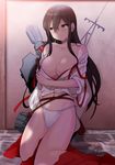  akagi_(kantai_collection) arrow breasts brown_eyes brown_hair cleavage japanese_clothes kantai_collection large_breasts long_hair panties quiver solo underwear yamasaki_wataru 