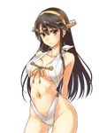  abo_(hechouchou) adapted_costume arms_behind_back bikini black_hair breasts brown_eyes cowboy_shot hair_ornament hairband hairclip halterneck haruna_(kantai_collection) highleg highleg_swimsuit kantai_collection large_breasts long_hair navel remodel_(kantai_collection) slingshot_swimsuit solo swimsuit textless transparent_background white_swimsuit 