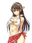 abo_(hechouchou) adapted_costume bikini black_hair breasts brown_eyes collarbone floral_print hair_ornament hairband hairclip haruna_(kantai_collection) kantai_collection large_breasts long_hair navel remodel_(kantai_collection) sarong slingshot_swimsuit solo swimsuit textless transparent_background very_long_hair 