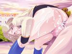  1boy 1girl ass blonde_hair blue_eyes censored clothed_female_nude_male code_geass cum cum_in_pussy doggystyle hetero iroiro legs long_hair milly_ashford no_panties sex testicles vaginal 