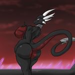  big_breasts big_butt blue_eyes breasts butt cynder female half-closed_eyes hand_on_breast hand_on_hip horn huge_breasts huge_butt looking_at_viewer looking_back nipples pose rear_view seductive shinysteel smile spyro_the_dragon standing thick_thighs video_games voluptuous wide_hips 