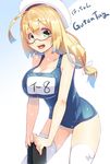  blonde_hair breasts german glasses hat i-8_(kantai_collection) kantai_collection large_breasts meth_(emethmeth) one-piece_swimsuit school_swimsuit swimsuit thighhighs 