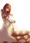  2015 anthro blue_eyes breasts female hair liara_(microphone) looking_at_viewer lost_paw naga nipples nude red_hair reptile scalie simple_background snake solo watch 