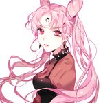  bad_id bad_pixiv_id bishoujo_senshi_sailor_moon black_lady chibi_usa crescent crystal_earrings double_bun earrings expressionless facial_mark forehead_mark jewelry lipstick long_hair makeup older pink_hair piyo_(ppotatto) red_eyes red_lipstick solo twintails white_background 