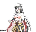  black_hair blush bra long_hair ole_tower solo tape_measure_(ole_tower) underwear undressing very_long_hair 