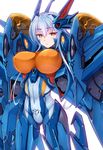  bad_id bad_pixiv_id blue_hair bodysuit breasts covered_navel covered_nipples expressionless headgear large_breasts long_hair looking_at_viewer mecha_musume personification skin_tight solo vuccha white_background yellow_eyes 