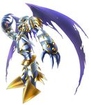 claws digimon digimon_story:_cyber_sleuth dragon_boy dynasmon gauntlets grey_pants horns monster monster_boy no_humans official_art pants print_pants purple_wings red_eyes shoulder_pads shoulder_spikes simple_background spikes torn_wings white_armor white_background white_pants wings yasuda_suzuhito 