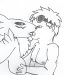  digimon female french_kissing human interspecies kissing male male/female mammal renamon takato_matsuki unknown_artist 