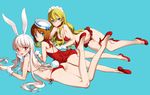  :d animal_ears aqua_background ass bare_legs bare_shoulders bikini bikini_skirt blonde_hair blue_eyes blush breasts brown_hair bunny_ears casual_one-piece_swimsuit chin_rest cleavage collar detached_collar dixie_cup_hat eiyuu_senki fake_animal_ears flat_chest francis_drake_(eiyuu_senki) gloves hair_between_eyes hairband hat high_heels highres long_hair long_legs looking_at_viewer lying maid_headdress military_hat multiple_girls navel no_socks on_side on_stomach one-piece_swimsuit ooyari_ashito open_mouth parted_lips pink_eyes polka_dot polka_dot_swimsuit red_bikini red_swimsuit scan short_hair side-tie_bikini sideboob sidelocks simple_background sir_kay_(eiyuu_senki) sir_percival_(eiyuu_senki) small_breasts smile string_bikini swimsuit white_gloves white_hair 