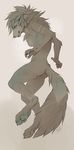 2015 ambiguous_gender anthro butt canine claws digitigrade ear_piercing fluffy hair looking_at_viewer looking_back mammal nude pawpads paws piercing smile ukuraf 