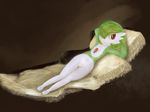  2015 anthro bed breasts female gardevoir green_hair hair humanoid looking_at_viewer lying mammal nintendo nipples nude parody pillow pok&eacute;mon proper_art pussy red_eyes solo video_games zekromlover 