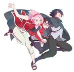  2girls black_hair boruto:_naruto_the_movie family father_and_daughter forehead_protector glasses haruno_sakura husband_and_wife long_hair mother_and_daughter multiple_girls naruto naruto_(series) pink_hair red-framed_eyewear risuo short_hair smile uchiha_sarada uchiha_sasuke 