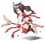  akali blood_moon_akali blue_eyes brown_hair commentary_request hasumi_takashi league_of_legends long_hair looking_at_viewer simple_background solo thighhighs white_background 