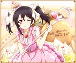  baton black_hair bow cake corset food frame hair_bow happy_birthday karamoneeze love_live! love_live!_school_idol_project md5_mismatch one_eye_closed purple_hair red_eyes smile solo twintails yazawa_nico 