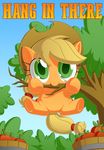 2015 apple applejack_(mlp) bucket chibi cowboy_hat cute english_text engrishman equine female friendship_is_magic fruit green_eyes hanging hat horse looking_at_viewer mammal my_little_pony pony solo text tree 