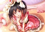  black_hair cake dararito food hat love_live! love_live!_school_idol_project open_mouth red_eyes short_hair smile solo twintails yazawa_nico 