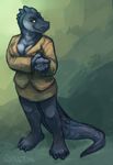  anthro blue_skin breasts cherrybox cleavage cloth clothed clothing crocodile female looking_at_viewer nisha reptile scalie skirt smile suit 
