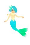  1girl animated animated_gif artist_request blue_hair breasts clothed clothing female fish hair half-dressed marine mermaid monster_girl soles topless unknown_artist 