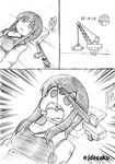  akagi_(kantai_collection) boned_meat comic crane desaku food greyscale japanese_clothes kantai_collection long_hair lying meat monochrome muneate open_mouth solo translated 