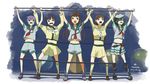  ahoge belt boots braid dated eyepatch hat kantai_collection kiso_(kantai_collection) kitakami_(kantai_collection) kneehighs kuma_(kantai_collection) kusakabe_(kusakabeworks) long_hair marionette midriff navel neckerchief necktie ooi_(kantai_collection) pleated_skirt puppet remodel_(kantai_collection) school_uniform serafuku shoes short_hair shorts signature single_braid skirt tama_(kantai_collection) 