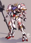  gundam gundam_barbatos gundam_tekketsu_no_orphans mecha no_humans polearm shoka simple_background solo spear weapon 