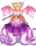 1girl blonde_hair breasts cleavage elbow_gloves female gloves irudana large_breasts long_hair monster_girl pink_eyes pointy_ears scylla simple_background solo tentacle wings 