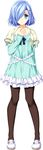 blue_eyes blue_hair casual dress frilled_dress frills full_body hair_ornament hair_over_one_eye hairclip looking_at_viewer pantyhose ribbon shoes short_dress short_hair simple_background smile solo standing tamiya_akito white_background 