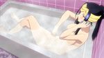  1girl barefoot bathing black_hair breasts feet female large_breasts long_hair lying monster_musume_no_iru_nichijou ms._smith nude smartphone solo water wet 