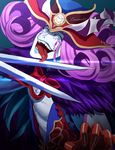  aora bad_id bad_pixiv_id blue_eyes blue_lipstick clown fate/grand_order fate_(series) hat highres licking licking_weapon lipstick makeup male_focus mephistopheles_(fate/grand_order) pale_skin purple_hair scissors solo 