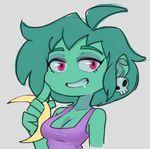  cleavage clothed clothing female green_hair green_skin hair headband red_eyes rottytops shantae_(series) solo undead unknown_artist zombie 