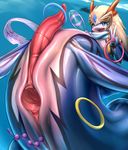  anal anal_penetration animal_genitalia anus bamia blue_eyes blush clitoris dragon genital_slit male marine penetration penis pussy ring scalie sex_toy shaorune slit solo spreading tales_of_rebirth tapering_penis underwater video_games water 