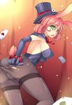  animal_ears animal_tail ass black_thighhighs breasts bunny_ears bunny_tail dean_(artist) female gradient gradient_background green_eyes hat large_breasts open_mouth original pink_hair short_hair solo tail thighhighs 